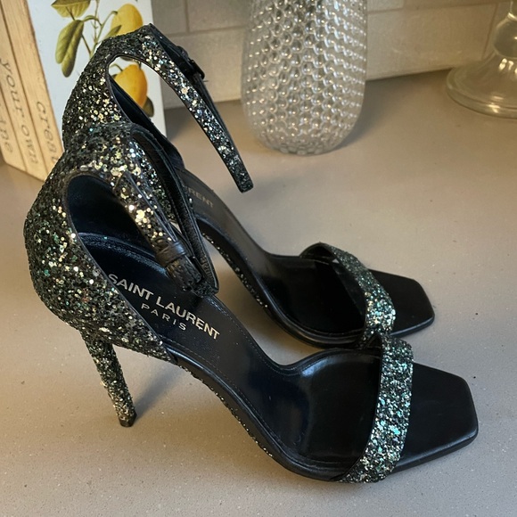 SAINT LAURENT Glitter Amber 105 Ankle Strap Sandals - Picture 5 of 11
